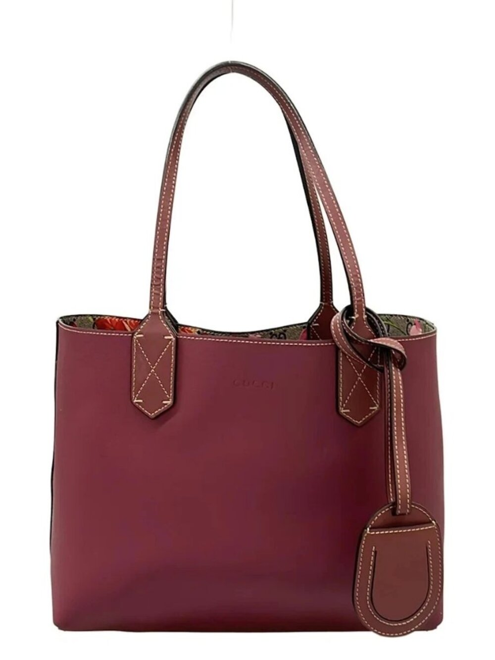 GUCCI GG Blooms 372613 Gray Bordeaux Multi PVC Leather - Tote Bag - Picture 5 of 15